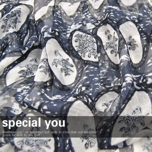 LEO&LIN Gray Flower Stripes in the Mirror 100% Silk Pleated Georgette Chiffon Thin Transparent Skirt Scarf Fabric DIY Sewing