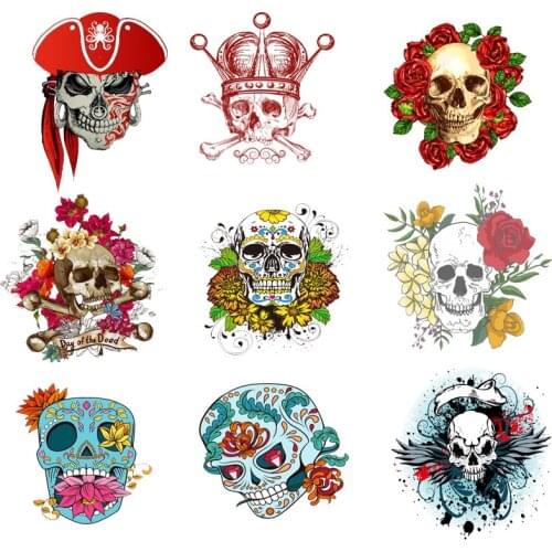 Iron-on Transfers for Clothing Patches for Clothes Skull Thermo Stickers Diy Patch Flex Fusible Transfer Vinyl Adhesive Stripe C