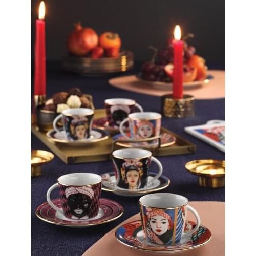 Turkish Coffee Sofia 6 Person Coffee Cup Set Porcelain mugs cup royal art painting creative Luxury kitchen decor tea 2021