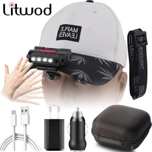 Smart Multifunction Sensorled Headlamp Cap Light Build-in Battery USB Rechargeable Head Flashlight Headlight Bulbs 5W Lamp Torch