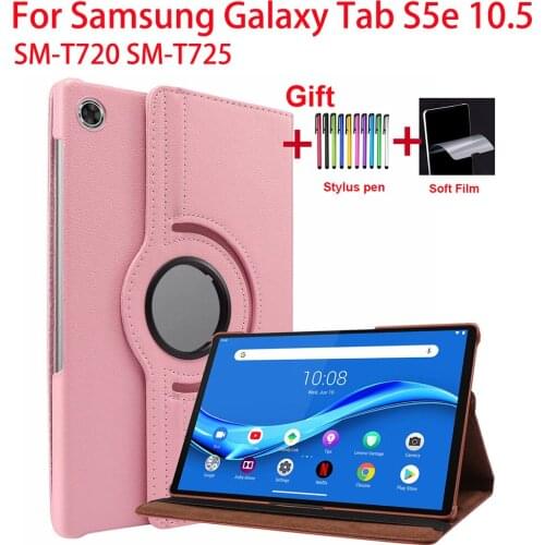 360 Rotating Case For Samsung Galaxy Tab S5e 10.5 Cover 2019 Tablet SM-T720 SM-T725 10.5'' Filp Leather Stand Case With Pen+Film
