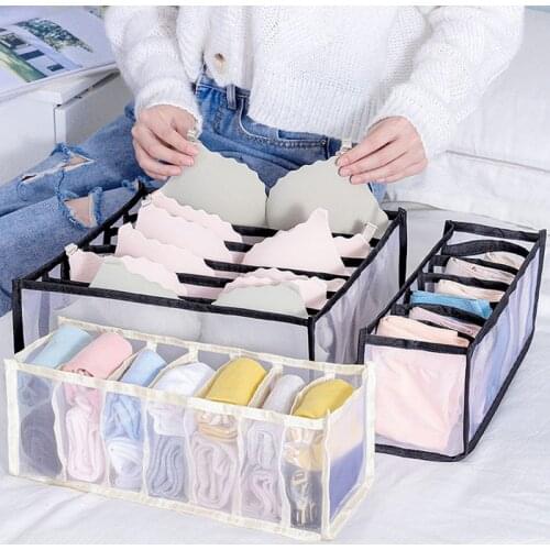 Household Underwear Storage Box Clothes Organizer Storage Containers Socks Drawer Folding Mesh Transparent Fabric Bra Box