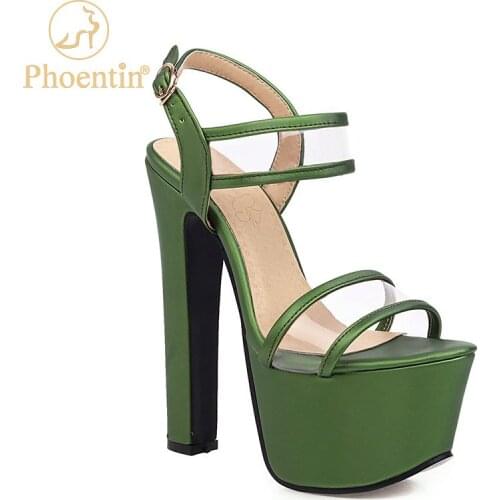 Phoentin PVC transparent sandals women super high platform 2020 new buckle heels 16cm green lady shoes black plus size 46 FT913