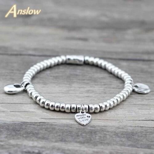 Anslow Vintage Office Beads Heart Health Zinc Alloy Beads Handmade Diy Adjustable Strand Bracelets For Women Kids Gift LOW0421LB