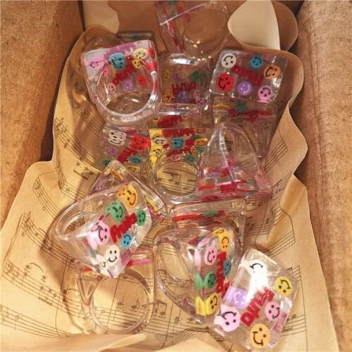 2021 Korean Lovely Colorful Transparent Acrylic Resin Geometric Square Ring For Women Girls Bff Vacation Aesthetic Jewelry Gifts
