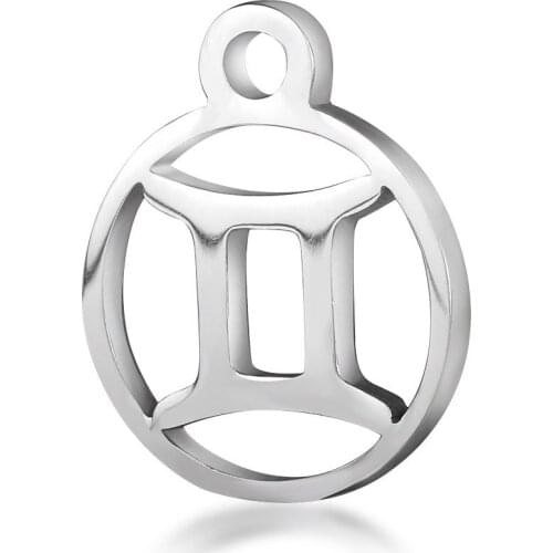 5pcs/lot Stainless Steel Disc Zodiac Symbol Horoscope Pendant Bracelet Charms DIY Jewelry Making Handicraft Wholesale