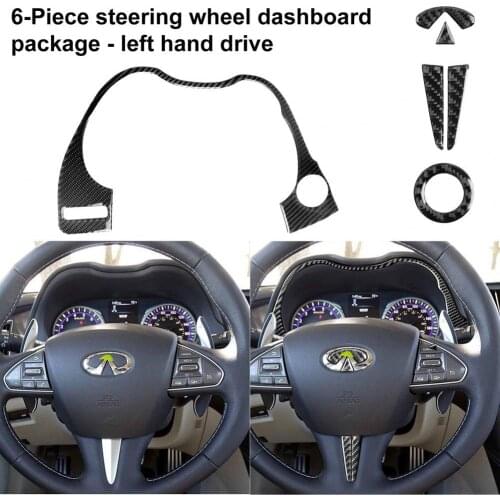 6Pcs/Set Dash Board Stickers Elegant Anti-scratch Carbon Fiber Steering Wheel Trim for Infiniti Q50 2014-2020 Left-hand Drive