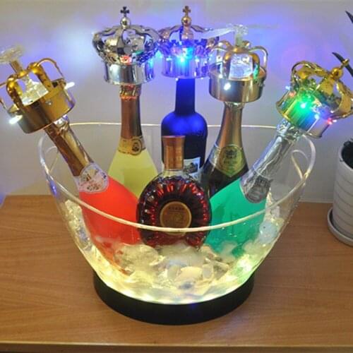 8L Transparent LED Rechargeable Ice Buckets Bar Wine Trough Glass Beer Bottle Storage Cooler Kitchen Outdoor Tools Supplies