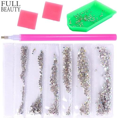 1440pcs Shiny Rhinestone for Nail SS3-SS10 Non Hotfix Glass Rhinestones Crystal Flatback 3D Nail Art Decoration Charms Set CH880