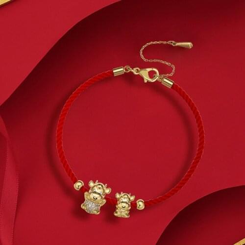 Chinese Style Bracelets Bangles Fashion Cute Cattle Braided Red Rope Bracelet 2021 New Year Jewelry