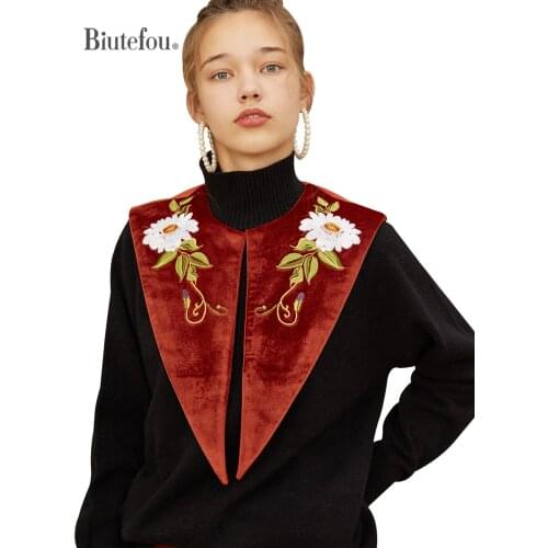 Biutefou Brand Women Original Design Embroidered Velvet Detachable Collars