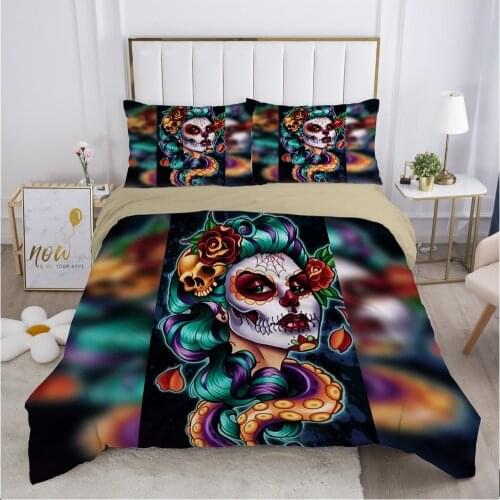 Skull Woman lady Duvet cover set 240x220 200x200 Bedding set Twin Queen King Double Bed linens Quilt cover Bedclothes antenna