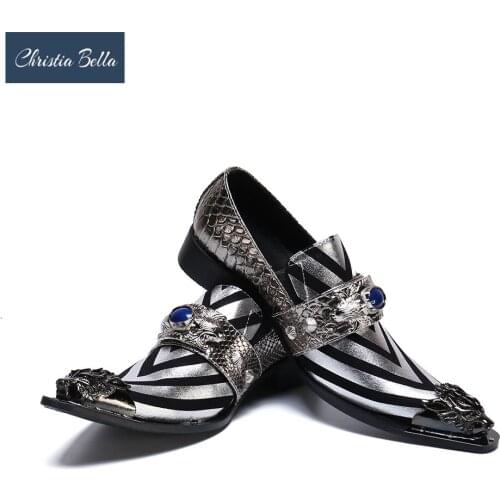 Christia Bella Pointed Toe Mens Shoes Fashion Brand Rivet Wedding Shoes for Men Individuality Genuine Leather Men Evening Shoes