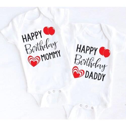 Happy Birthday Mommy Daddy TwinsNew Newborn Bodysuit Toddler Baby Boys Girls Clothes Romper Playsuits Short Sleeve Outfits Set