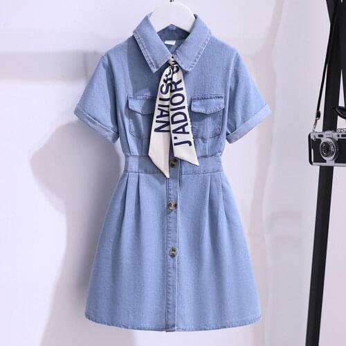 Denim Baby Girls Dresses 2021 Kids Clothes Children Birthday Party Princess Dress New Summer Cute Teenagers Vestidos 3-14Y