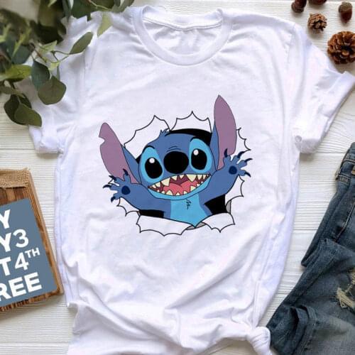 Disney Stitch T-shirt ladies summer cartoon top T-shirt fashion men and women with the same white T-shirt bottoming hot sale