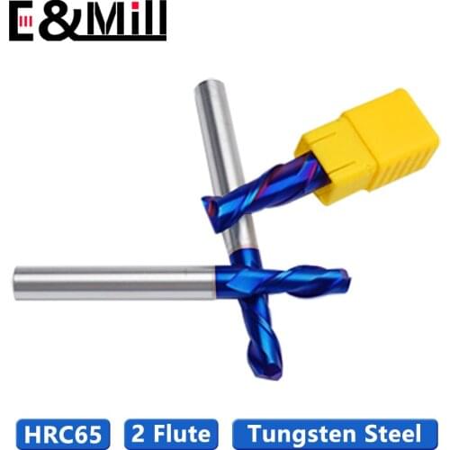 HRC65 Tungsten Steel Milling Cutter 2Flute Keyway Nano-coated Carbide Milling Cutter CNC Stainless Steel Special CNC Tool 1-12mm