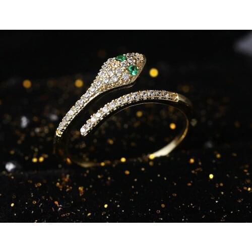 ZHOUYANG Adjustable Rings For Women Exquisite Cute Snake Zircon Light Yellow Gold Color Open Ring Gifts Fashion Jewelry R072