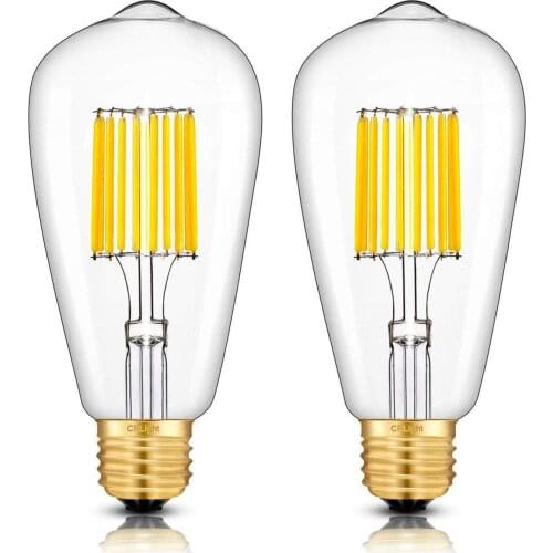 100W Equivalent 1000LM 3000K Soft White, E26 Medium Base ST64 Antique LED Filament Light Bulbs, Smooth Dimming Version, 2 Pack