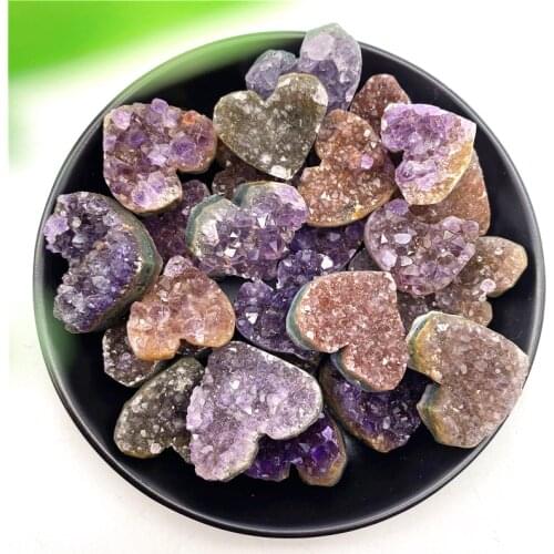 1PC Mini Natural Raw Colorful Amethyst Cluster Love Shape Purple Crystal Healing Stones Specimen Home Decoration Crafts Ornament