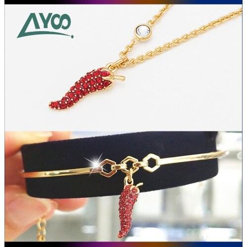 Fashion Jewelry High Quality SWA Red Pepper Bracelet Earrings Necklace Set Small Pepper Bracelet Romantic Gift For Women
