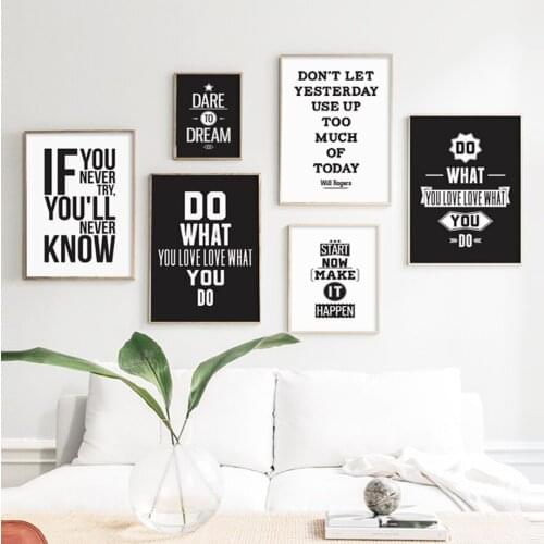 Motivational Inspiring Quotes Wall Art Canvas Painting Nordic Posters And Prints Black For Living Room Decor White Wall Pictures