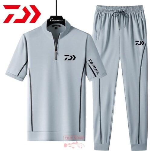 Daiwa Fishing Set Summer Men Quick Drying Fishing Pants Fishing Clothing Sports Running WickingSet T-Shirt +Sports Trousers Suit