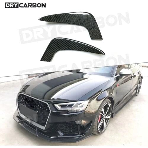Carbon Fiber Front Bumper Foglamp Side Trim Canards Air Knife Fin Shark Winglets For Audi A3 RS3 Sedan 2 PCS