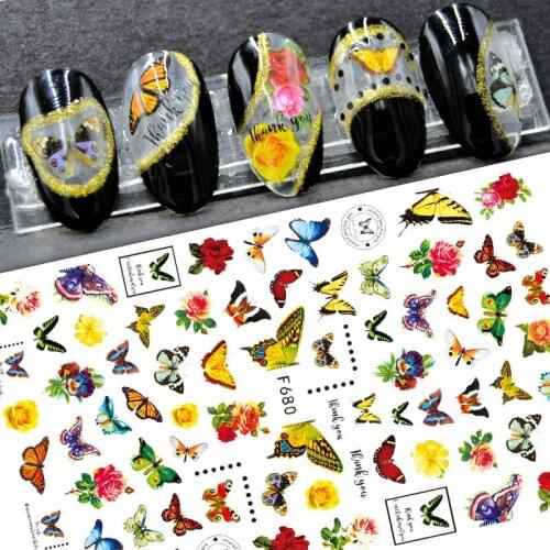 Colorful Butterfly adhesive 3d nail sticker foil nails art decoration cute cartoon designs nail decals manicure supplies tool