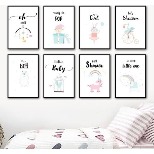 Bear rabbit elephant rainbow unicorn Wall Art Canvas Painting Nordic Posters And Prints Wall Pictures Baby Kids Room Home Decor