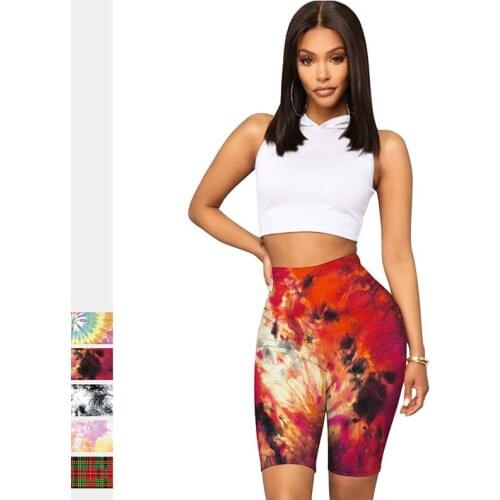 New Women Tie Dye Cycling Yoga Shorts Mid Thigh Stretch Short Leggings Summer Work Fitness Sports High Waist Colorful Hotpants