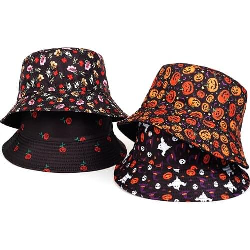 Frog Flower Pumpkin Print Reversible Bucket Hats Men Women Harajuku Hip Hop Cap Bob Fisherman Hat cotton panama hats gorras