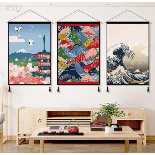 Japanese Style Ukiyoe Lucky Cat Sushi Restaurant Retro Posters Canvas Painting Wall Decor Posters Wall Art Picture Home Decor