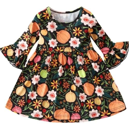 Princess Dress Toddler Kids Baby Girls Flare Sleeve Halloween Pumpkin Floral Princess Childrens Dress Платье Для Девочки 1 Год
