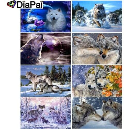 DIAPAI 100% Full Square/Round Drill 5D DIY Diamond Painting "Animal wolf moon" 3D Embroidery Cross Stitch Home Decor