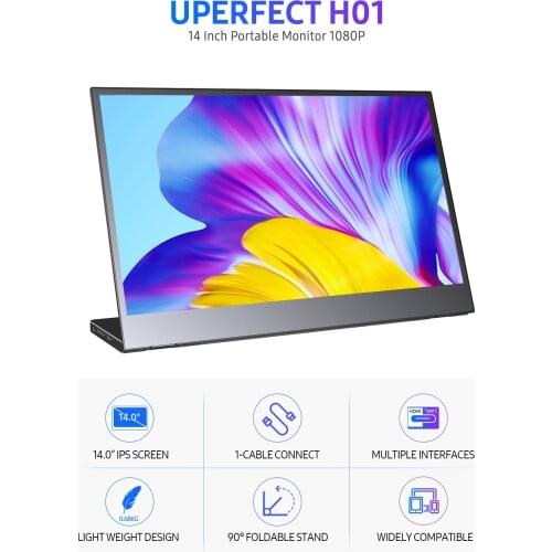 NEW UPERFECT Portable Monitor 1080P , 90° Foldable Stand 14'' Dual USB C Bracket Integrated for Laptop Phone, Xbox Switch