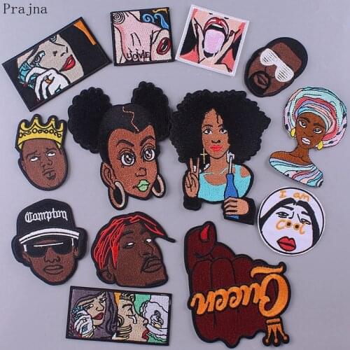 Prajna Sexy African Girl Patch Embroidered Patches For Clothes Punk Rock Patches For Clothing Fashion Appliques Badge Stripes