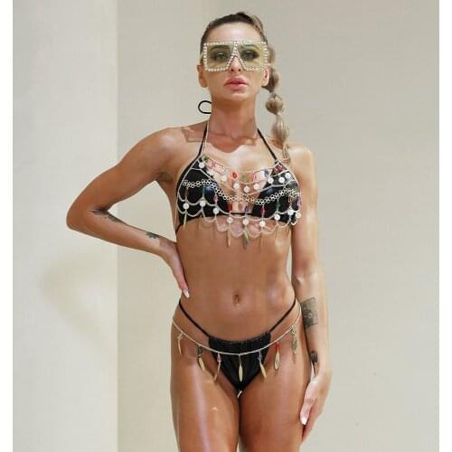 Multicolor Acrylic Decor Halter Lingerie Chain Women Summer New Fashion Sexy Metal Nightclub Backless Body Chain Jewelry