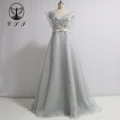 Sexy Plunging V Neck Beaded Flowers Sleeveless A Line Floor Length Prom Dresses 2K17