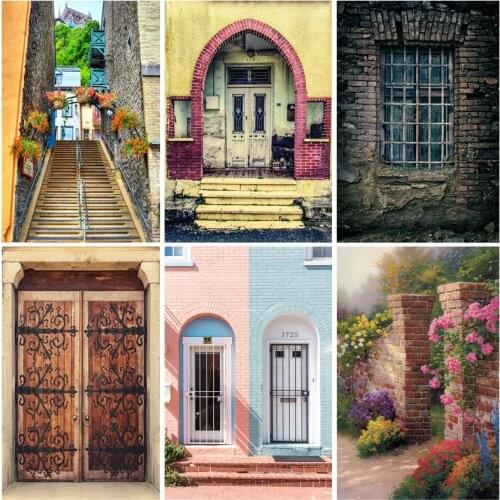 SHENGYONGBAO Building Brick Wall Wooden Door Photography Backdrops Baby Portrait Photo Background Studio Props 210329TYI-03