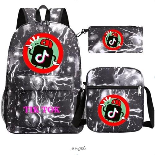 Tik Tok 3 PCS/Set School Bags with Pencil Bag Backpack Printing Travel Bags for Teenagers Travel Shoulder Rucksack birthday gift
