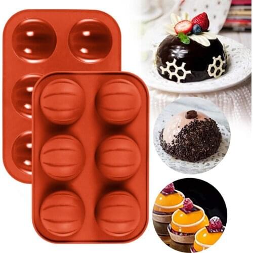 6 Cavity Silicone Cake Mold Pumpkin Shaped Multi-purpose Non-stick Heat Resistant DIY Pastry Decorating Dessert Baking Mold