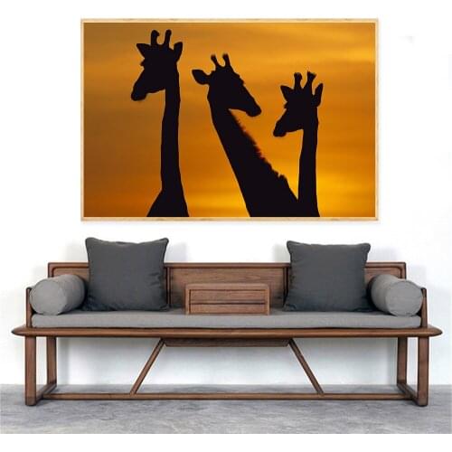 Modern Printed Sunset Landscape Africa Giraffes Painting Animals Posters Wall Pictures for Living Room Wall Art Home Decor