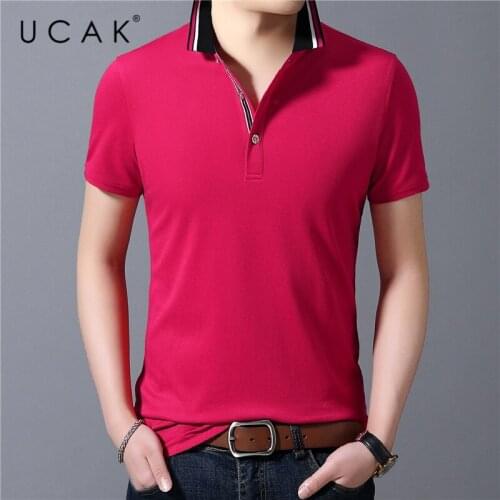 UCAK Brand Streetwear Short Sleeve Solid Color T-Shirts Men Clothing Summer New Tops Turn-Down Collar Casual T Shirt Homme U5422