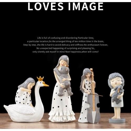 [VIP] Simple Modern Resin Crafts Dream Girl Animal Ornaments Home Decoration Bedroom Birthday Gifts Furnishings