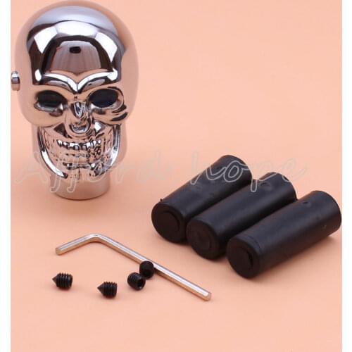 Universal Fit Vehicle Car Manual Automatic Transmission Blue LED Eyes Chrome Skull Gear Shift Knob Shifter Stick Lever Knob