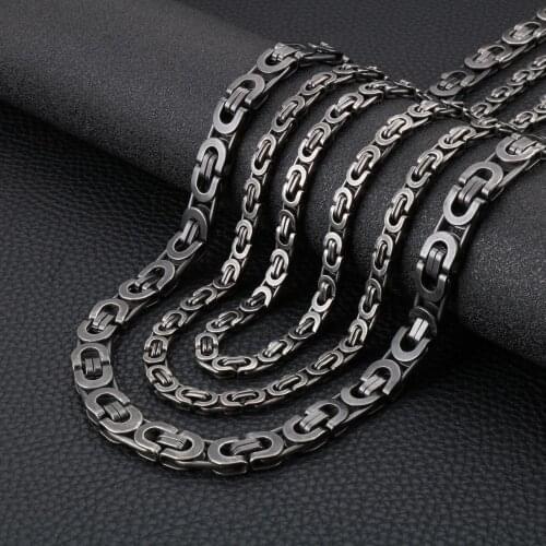 6/10mm Width Vintage Retro Flat Hip Hop Necklace Viking Metal Punk Wave chakra Men Jewelr Black 316L Stainless Steel Necklace