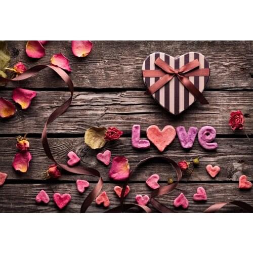 VinylBDS Wood Photography Backdrops Valentines Love Chocolate Petals Newborn Photography Props Washable Seamless Photo Studio