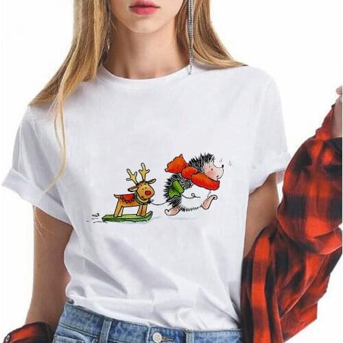 Christmas Hedgehog Womens Sleeve Short Hipster Top Harajcku Modern Occasion Round Neck T Shirts Y2k Fashion Tumblr Mujer