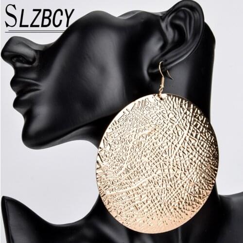 Hip Hop Oversize Big Round Dangle Earrings For Women Gold Silver Color Metal Alloy Exaggerate Personality Large Earring Jewelry